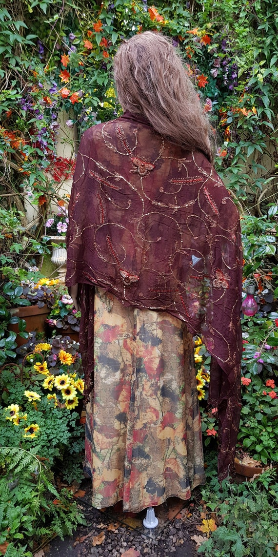 Vintage Shawl: Stunning Vintage Brown and Gold He… - image 10