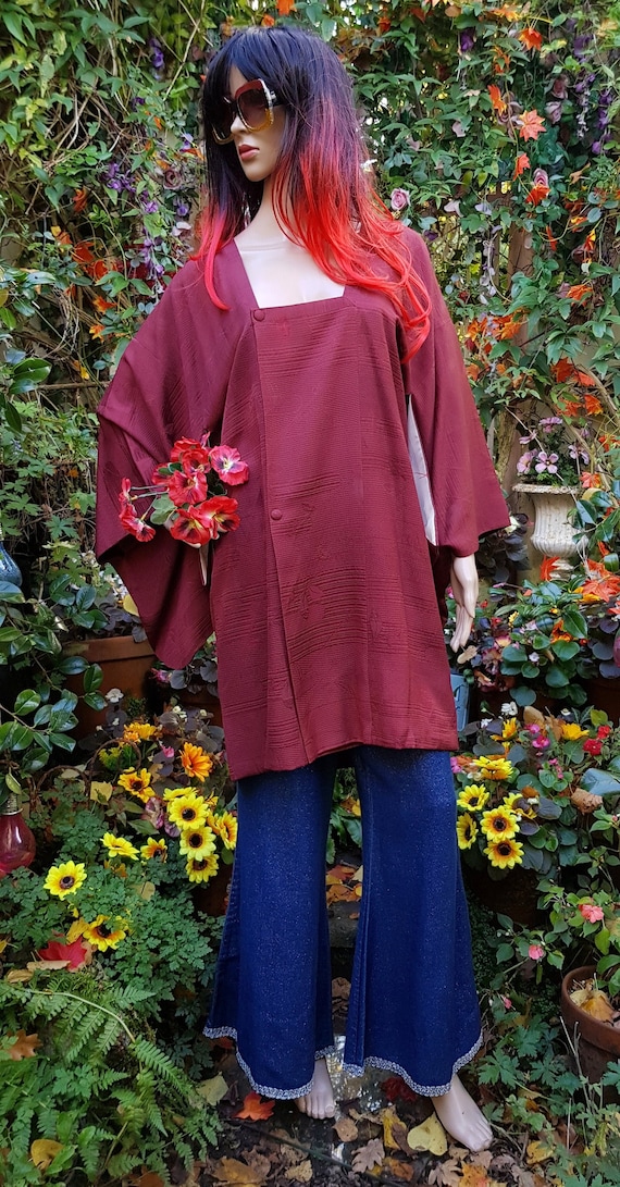 Funky Vintage Burgundy Japanese Kimono Haori Jacke