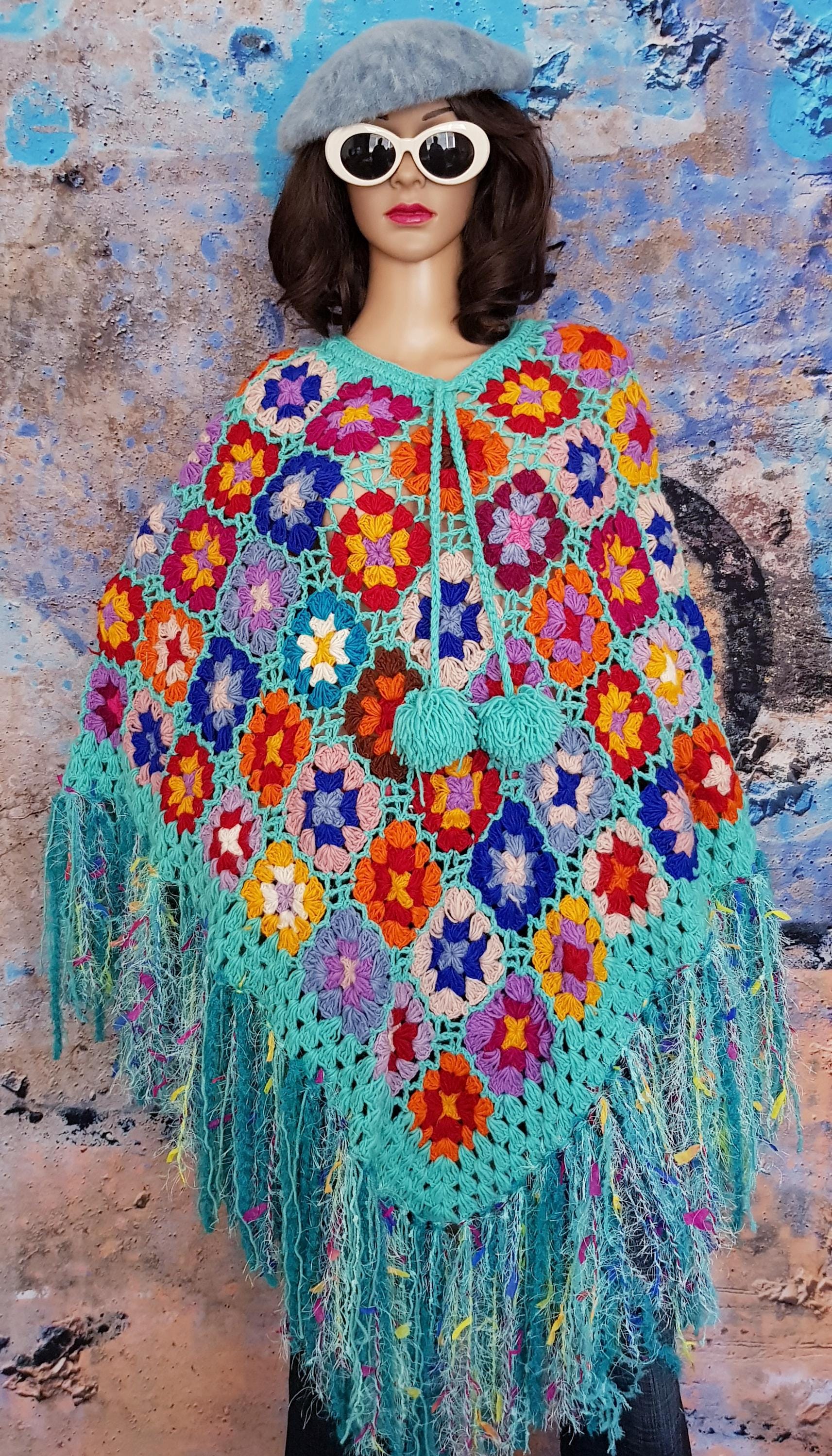 Vintage Poncho: Gorgeous Upcycled Vintage Turquoise Blue