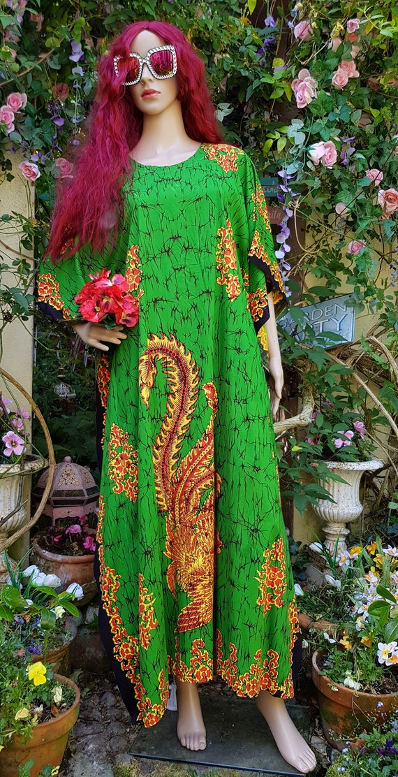 Vintage Kaftan: Gorgeous Vintage 1970s Green, Red… - image 3