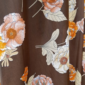 UK 10 US 6 Funky Vintage 1970s Brown & Orange Floral Print Long Maxi Angel Sleeve Robe/House Coat/Over-Dress Un-Worn with Tag image 6