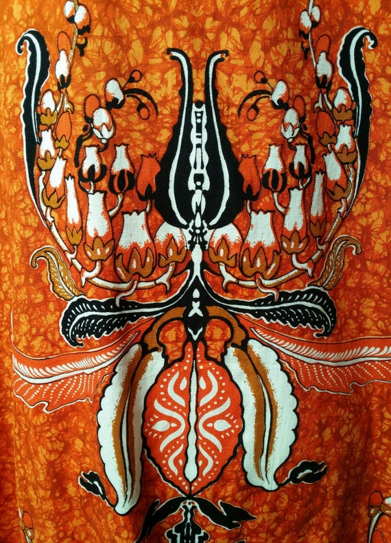Stunning Vintage Orange Batik Kaftan Maxi Dress