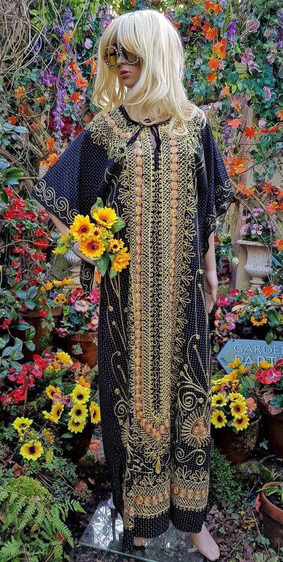 Vintage Kaftan: Lovely Vintage 1970s Black, Yellow