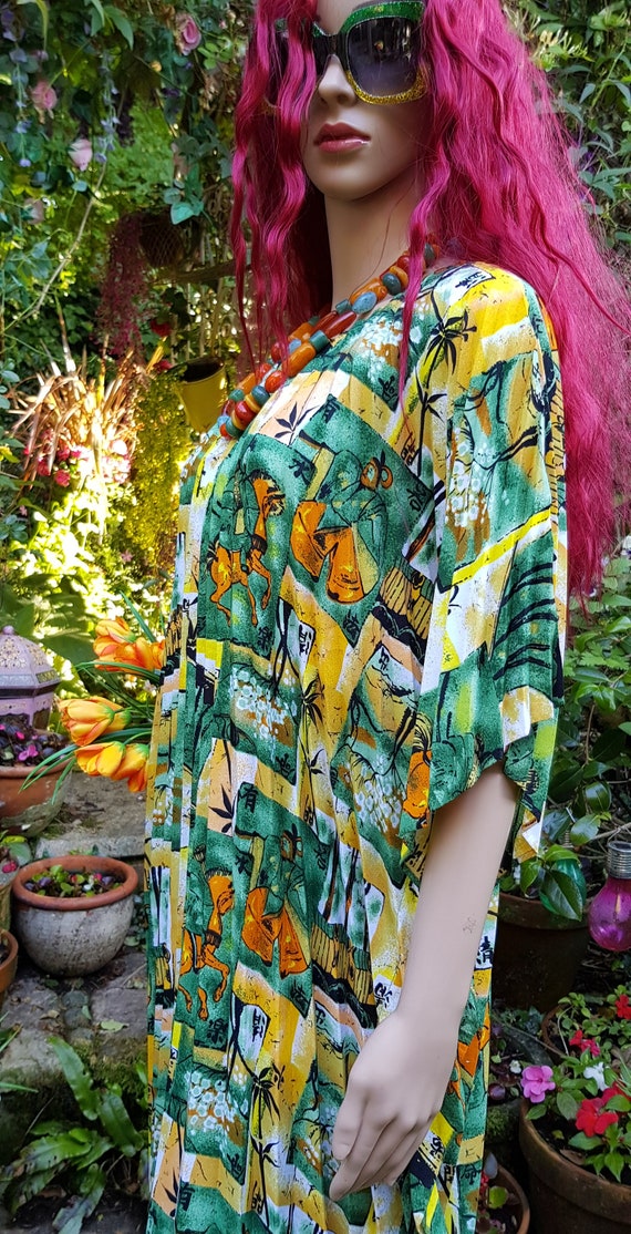 Stunning Plus Size Vintage 1970s Hawaiian Green, … - image 4