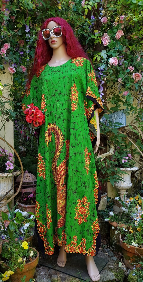 Vintage Kaftan: Gorgeous Vintage 1970s Green, Red… - image 9