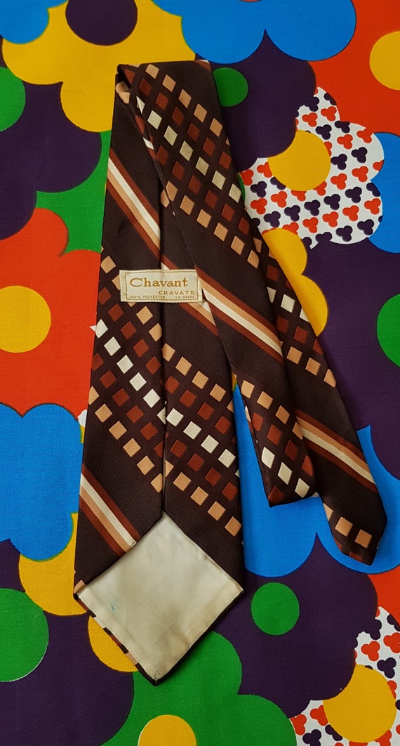 Vintage Men's Tie: Groovy Vintage 1970s Brown, Be… - image 9