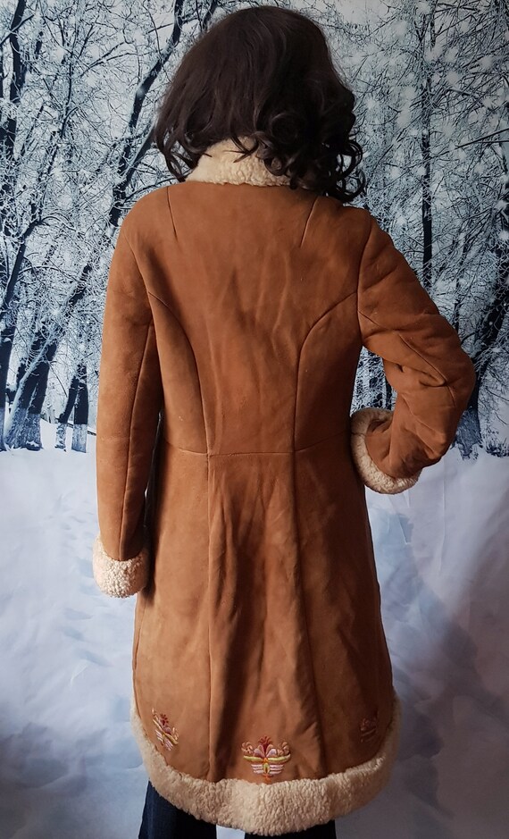 【70s】Euro Vintage Ethnic Suede Coat 70s Shearling Coat | Vintage Italian Leather Jacket | Retro