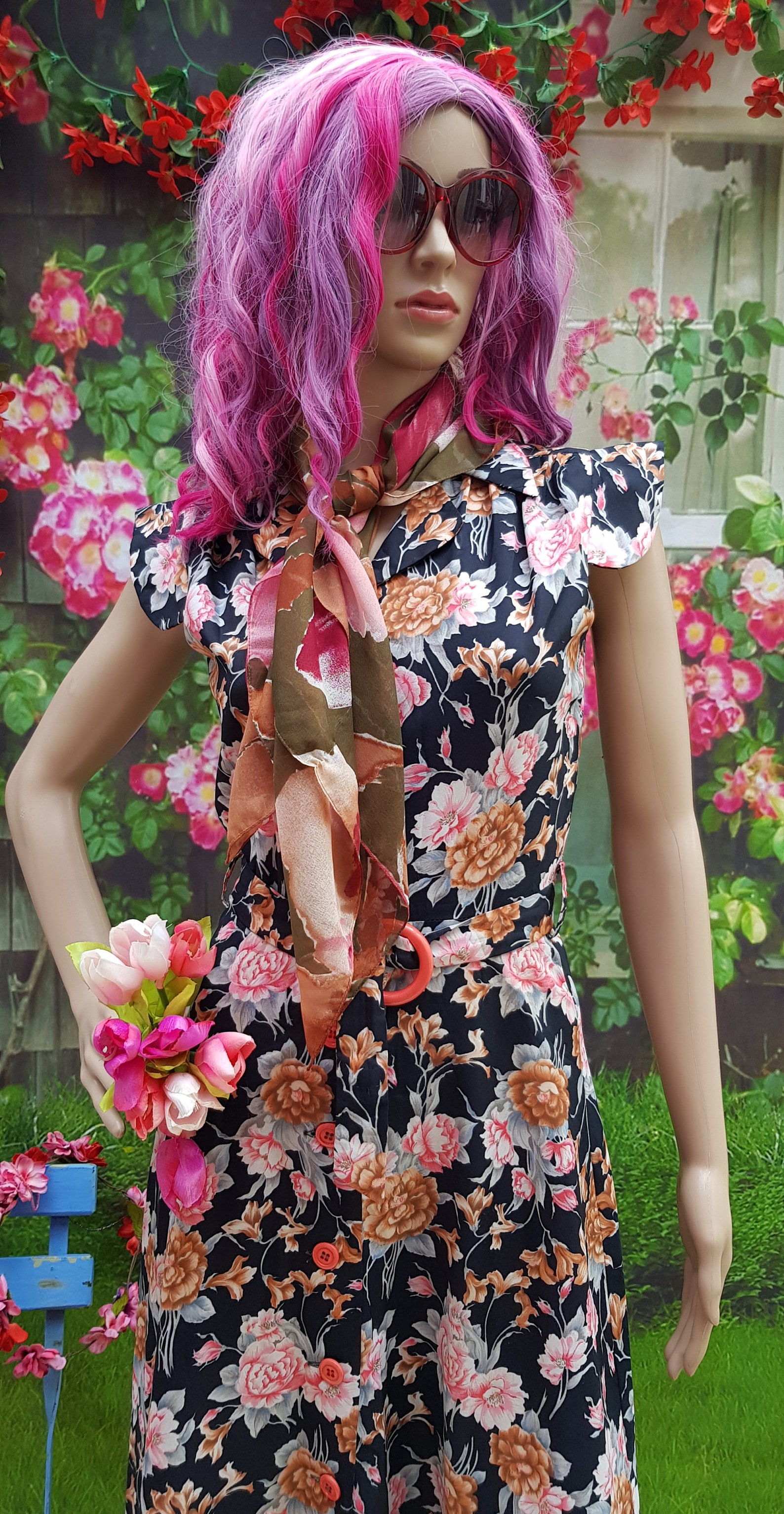 Hübsche Vintage 1990er Jahre rosa und braun Floral Floaty | Etsy