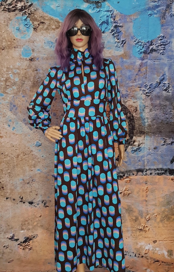 aqua brown polka dot dress Wednesday's Girl smudge polka dots tiered midaxi dress in brown and aqua