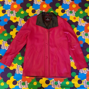 Vintage Jacket: Stunning Vintage 1980s Mens / Unisex Red and Black Leather Jacket by Kali Leather