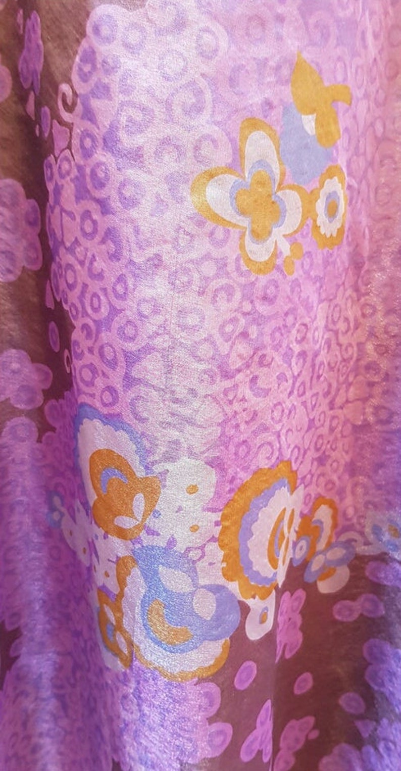 UK 8/10 US 4/6 Amazing Vintage 70's Quad Purple Iridescent Floral Organza and Velvet Maxi Dress with Balloon/Poet/Bishop Sleeves image 6