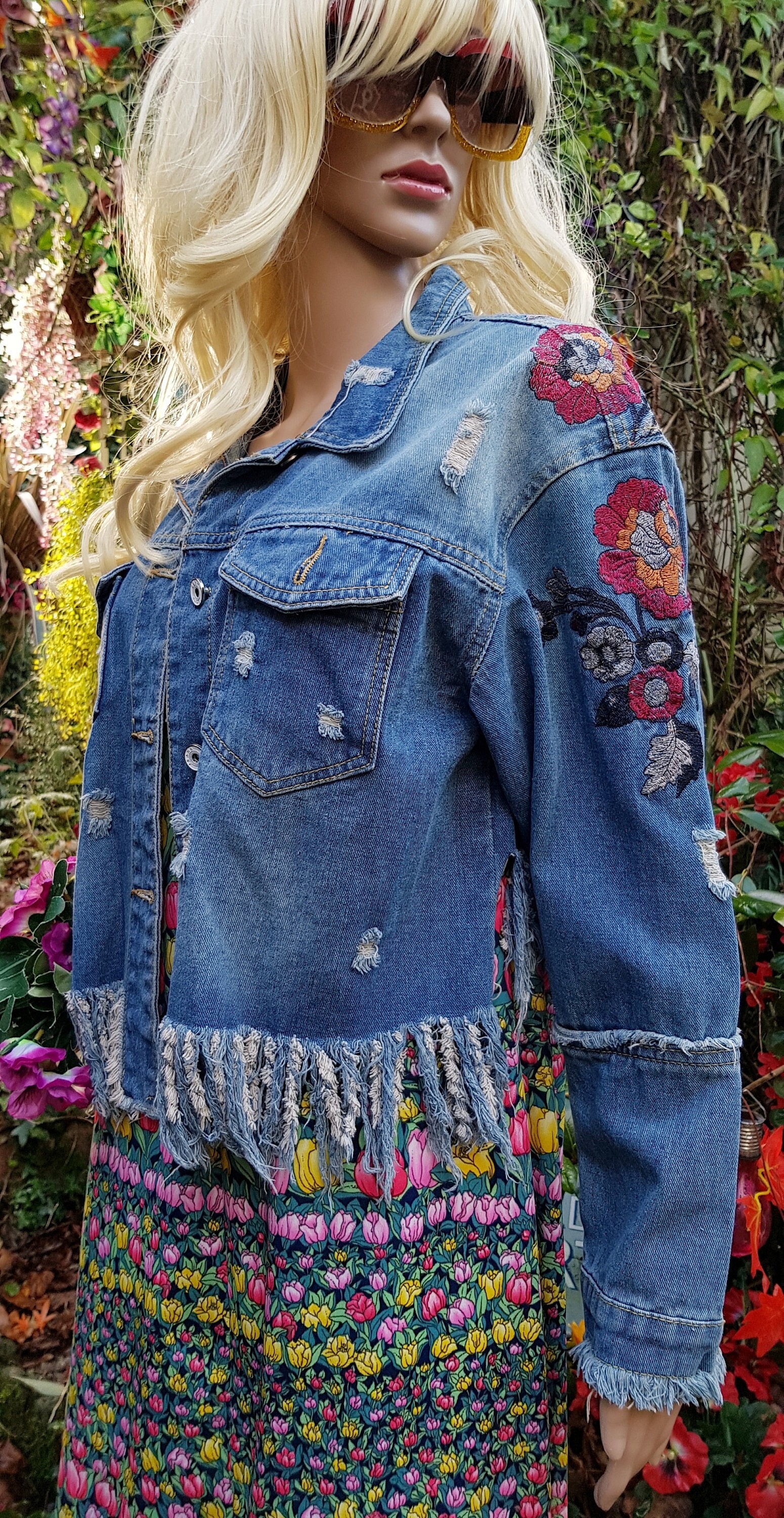 Gorgeous Upcycled Vintage Distressed Denim Jacket With