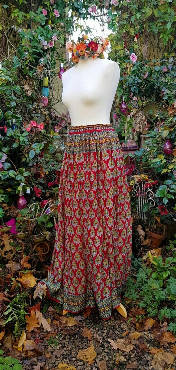 Vintage Skirt: Gorgeous Vintage Indian Cotton Red… - image 6