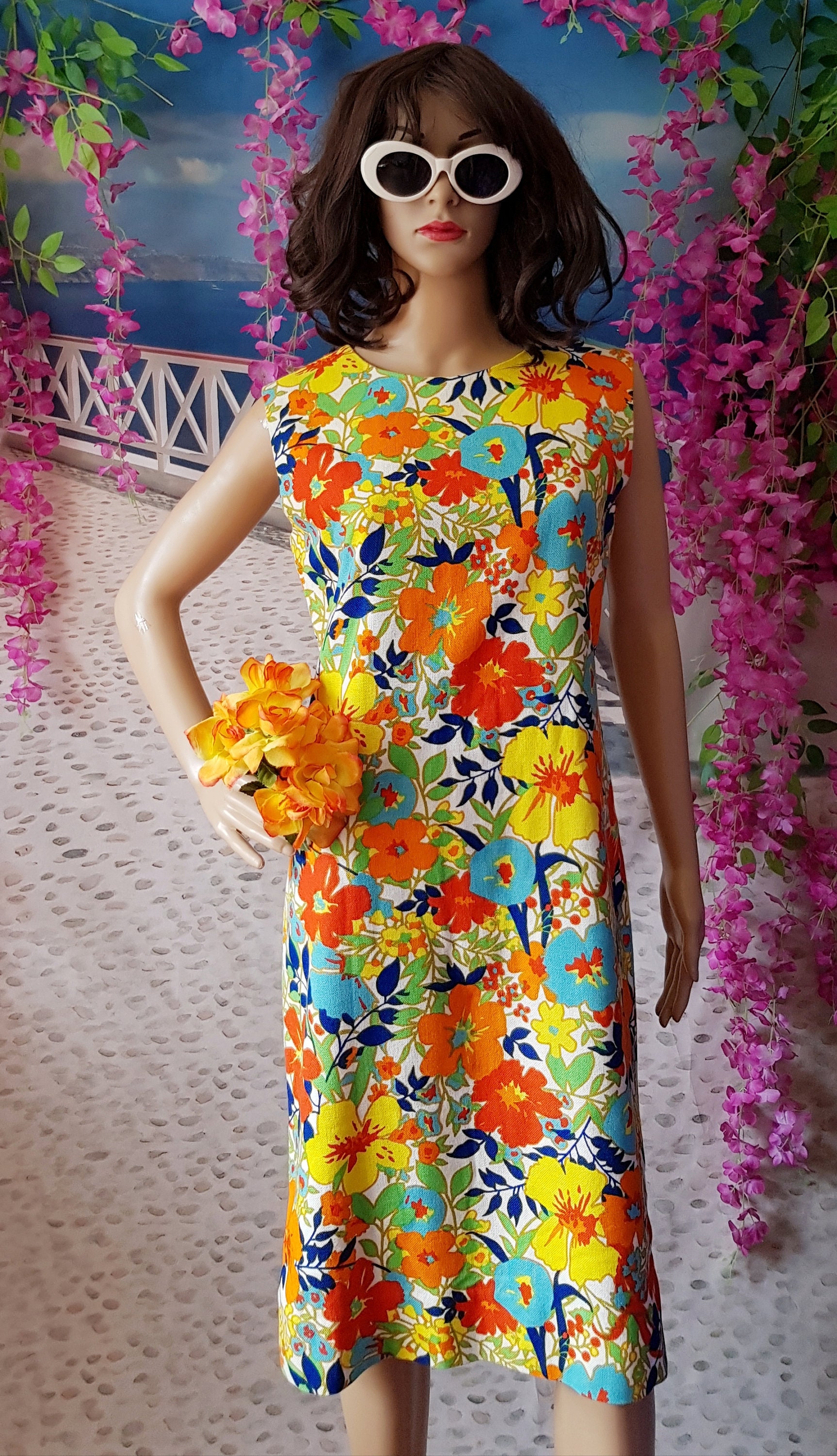 UK 10 US 6 Fab Vintage 1960s Orange Yellow Red Green Blue UK 10 US 6 Fab Vintage 1960s Orange Yellow Red Green Blue