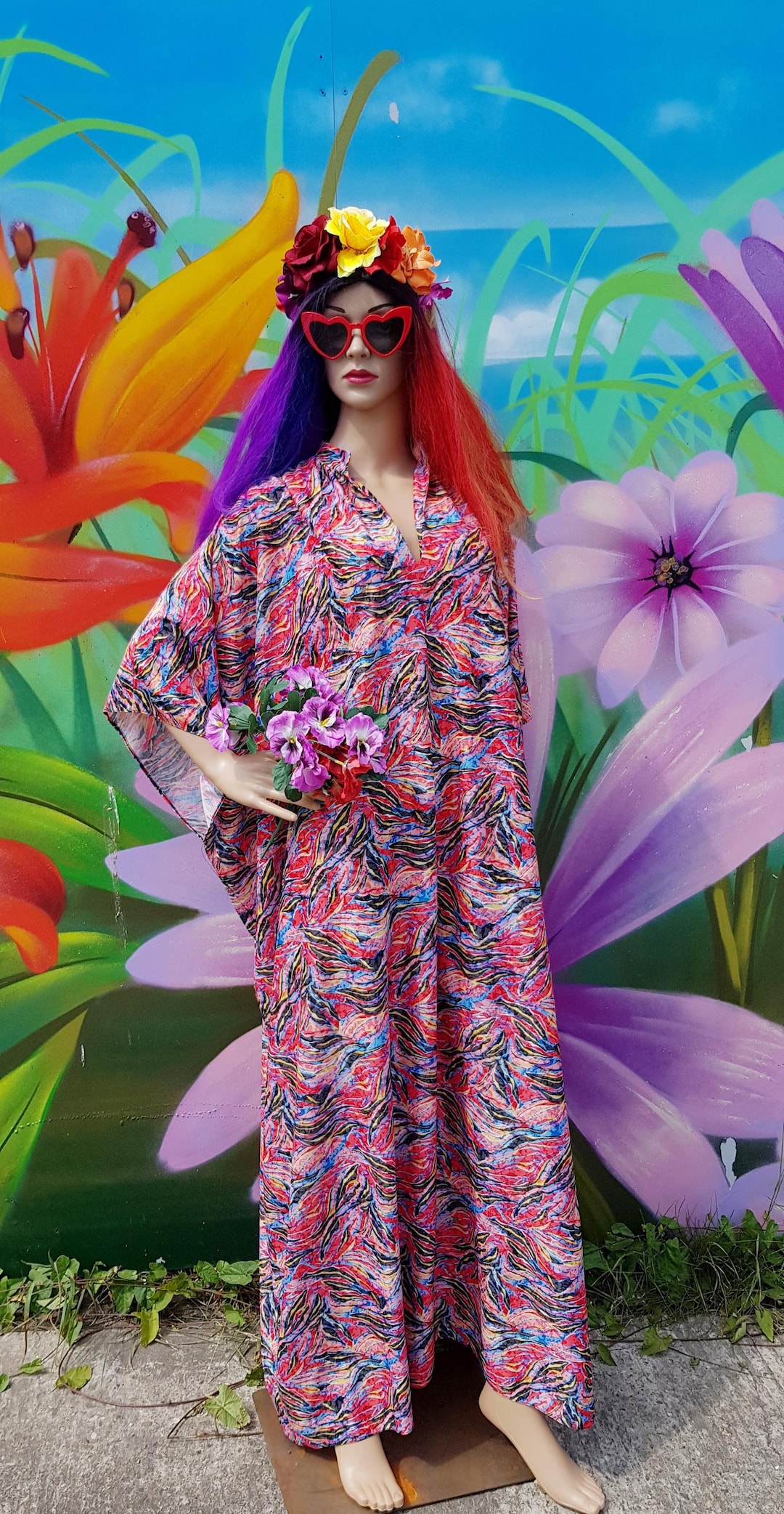 Vintage Kaftan: Stunning Vintage 1970s/1980s Pierre Cardin Psychedelic  Multicoloured Kaftan Maxi Dress