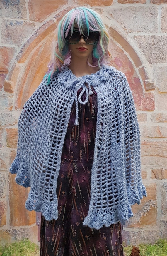 Vintage Cape: Pretty Vintage 1970s Pale Blue Handm