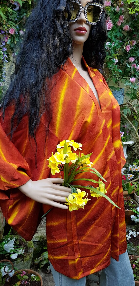 Vintage Kimono: Gorgeous Vintage 1960s Orange and… - image 8