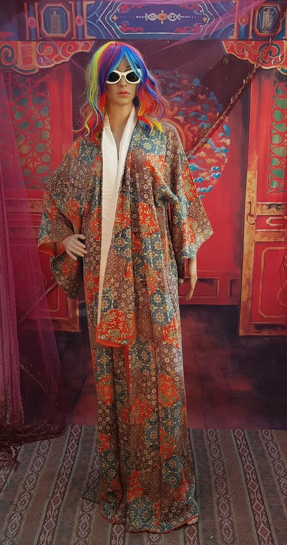 Vintage Kimono: Stunning Vintage 1970s Orange Blu… - image 3