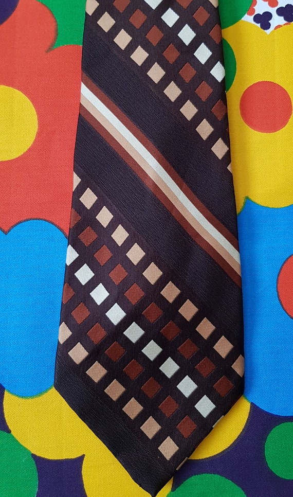 Vintage Men's Tie: Groovy Vintage 1970s Brown, Be… - image 5
