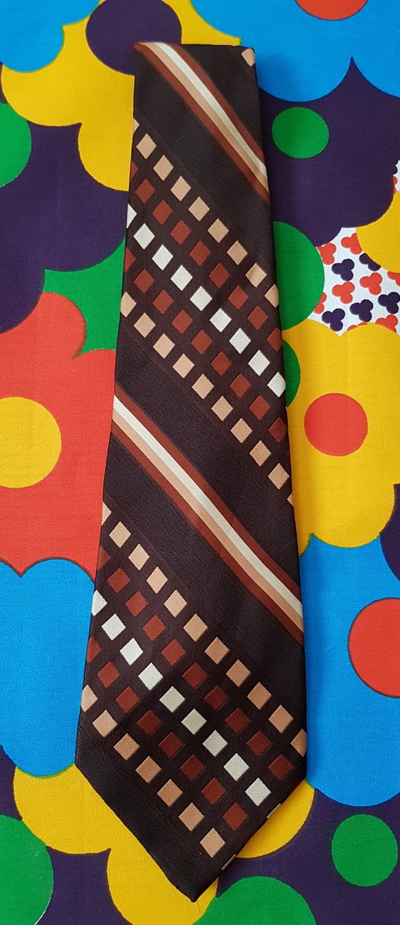 Vintage Men's Tie: Groovy Vintage 1970s Brown, Be… - image 2