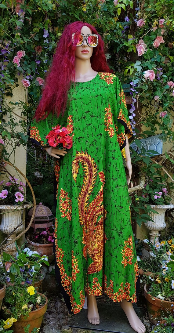 Vintage Kaftan: Gorgeous Vintage 1970s Green, Red… - image 1