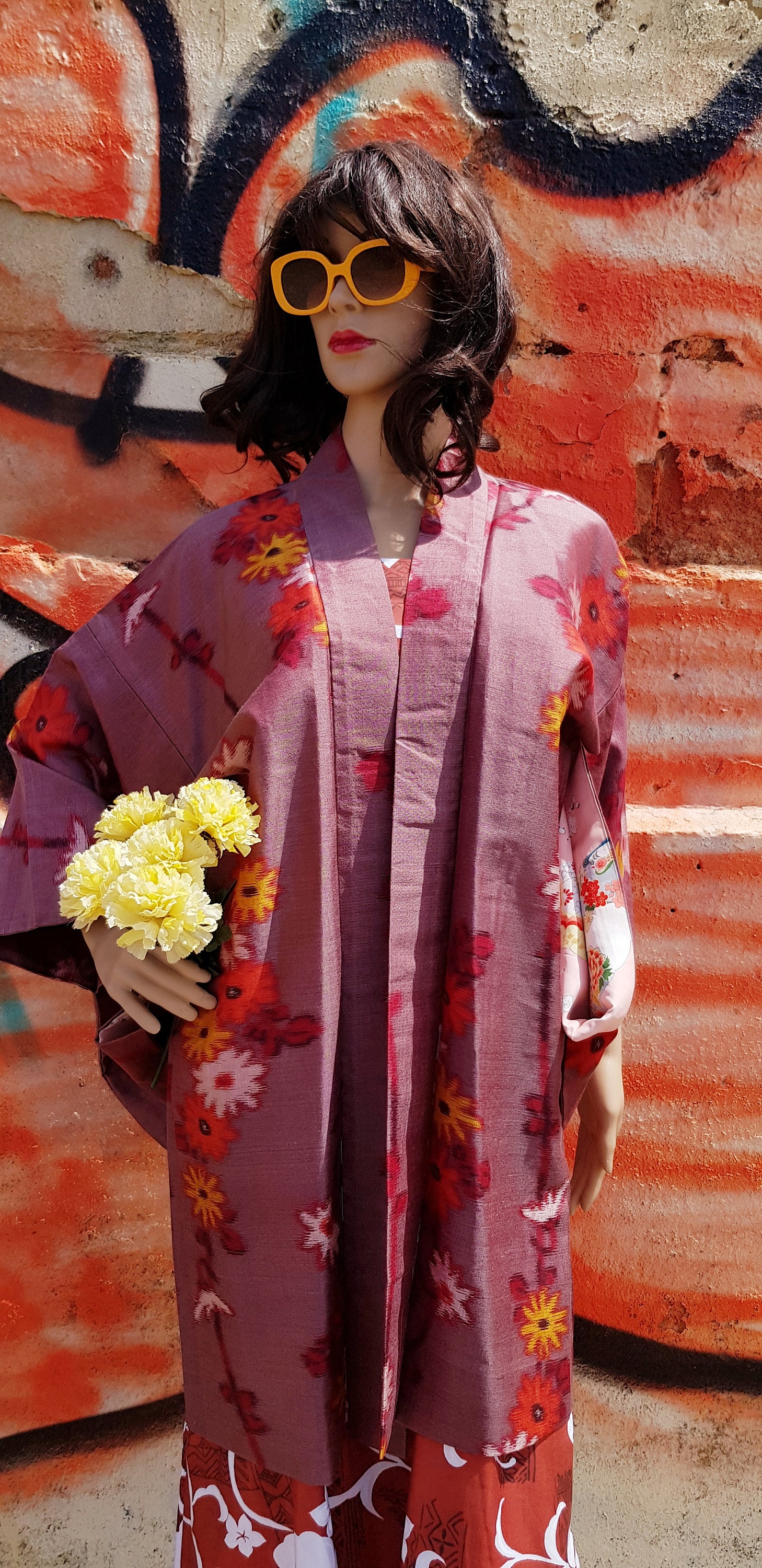 未使用品 アンティーク 草履 革底 サーモンピンク kimono H-0018