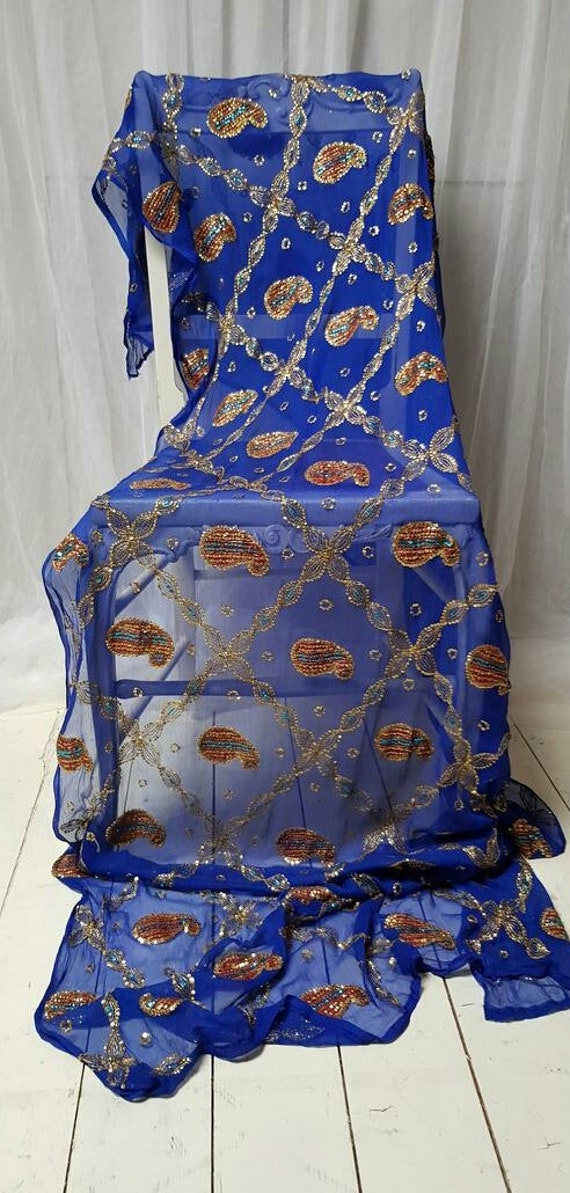 Vintage Shawl: Gorgeous Vintage Blue Silk Chiffon… - image 2