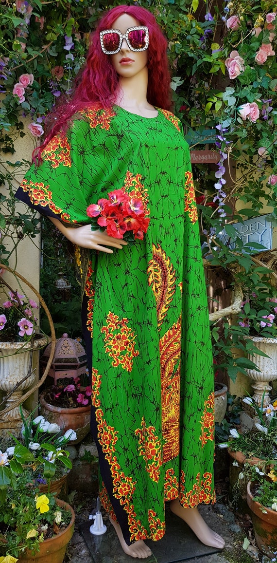 Vintage Kaftan: Gorgeous Vintage 1970s Green, Red… - image 5