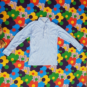 Vintage Men&#39;s Shirt: Groovy Vintage 1970s Blue and White Abstract Pattern Men&#39;s Disco Shirt