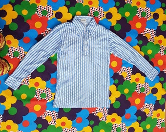 Vintage Men's Shirt: Groovy Vintage 1970s Blue and White Abstract Pattern Men's Disco Shirt