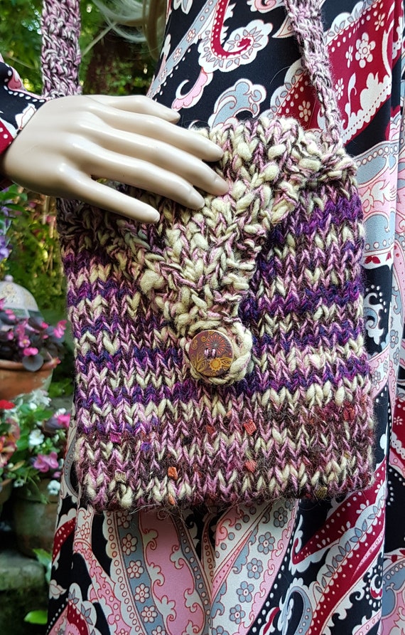 Vintage Bag: Lovely Vintage Handmade Purple and B… - image 9