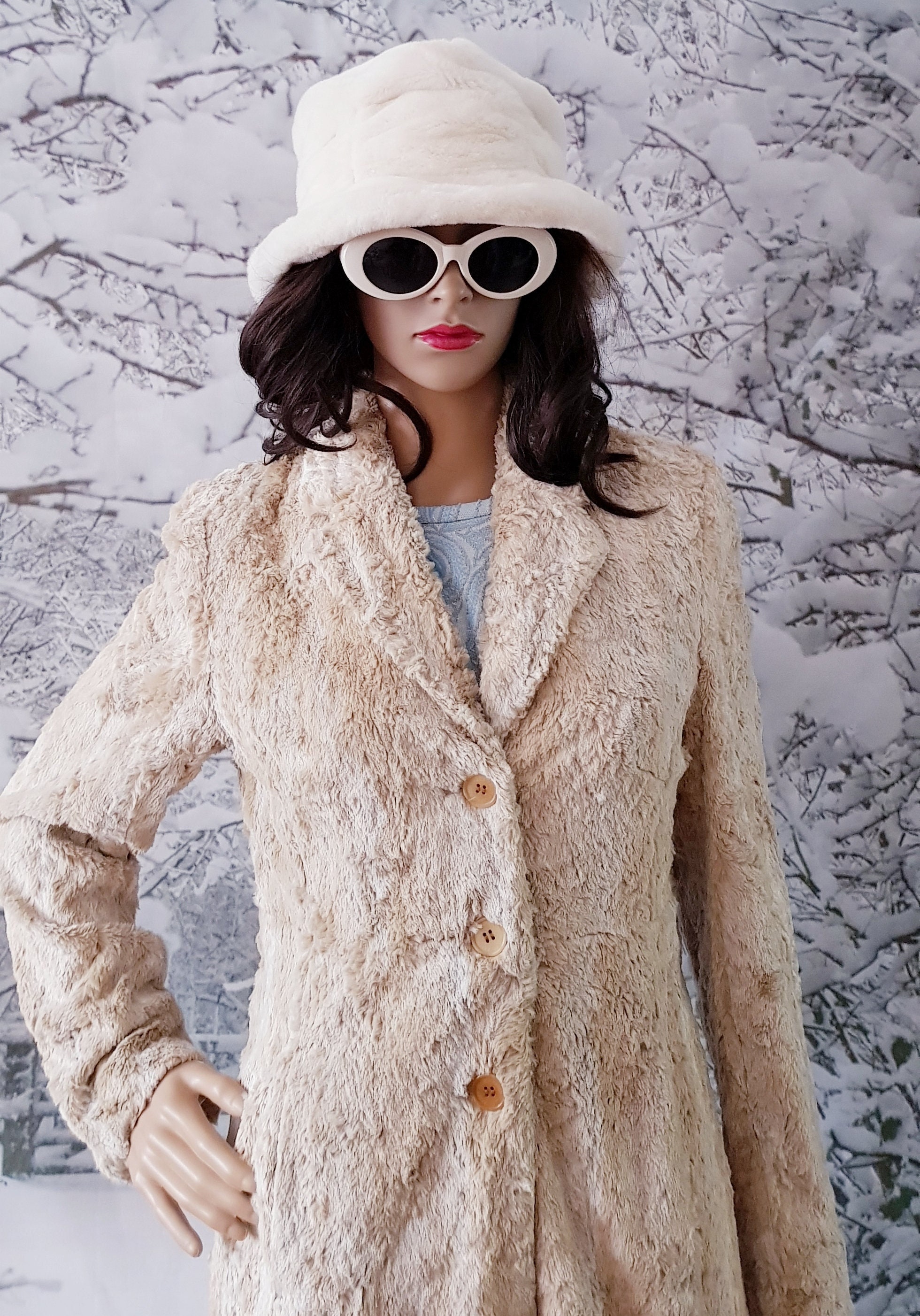 Vintage 60s 70s Fluffy White Faux Fur Real Fur Brim Lined Pom Poms Bucket Hat Fur Bucket 1960s Vintage Hats for Women for sale | eBay main image 4