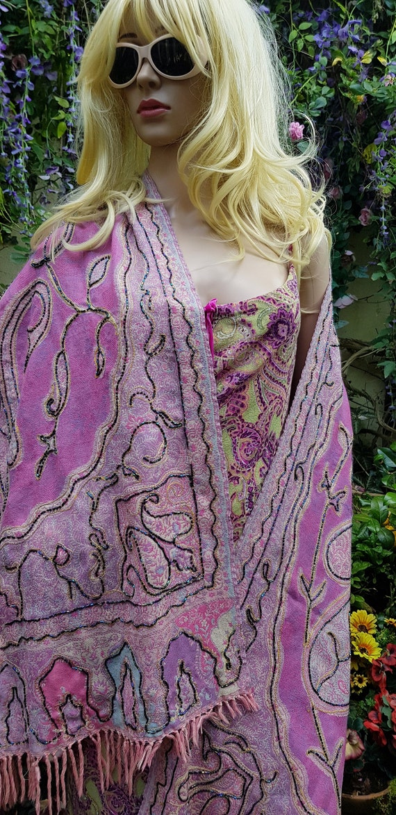 Vintage Shawl: Gorgeous Vintage 1990s Pink, Lilac… - image 5