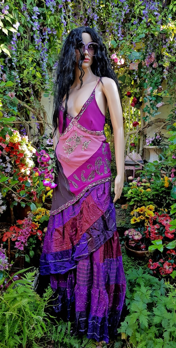 Vintage Skirt: Amazing Vintage Purple Burgundy Si… - image 6