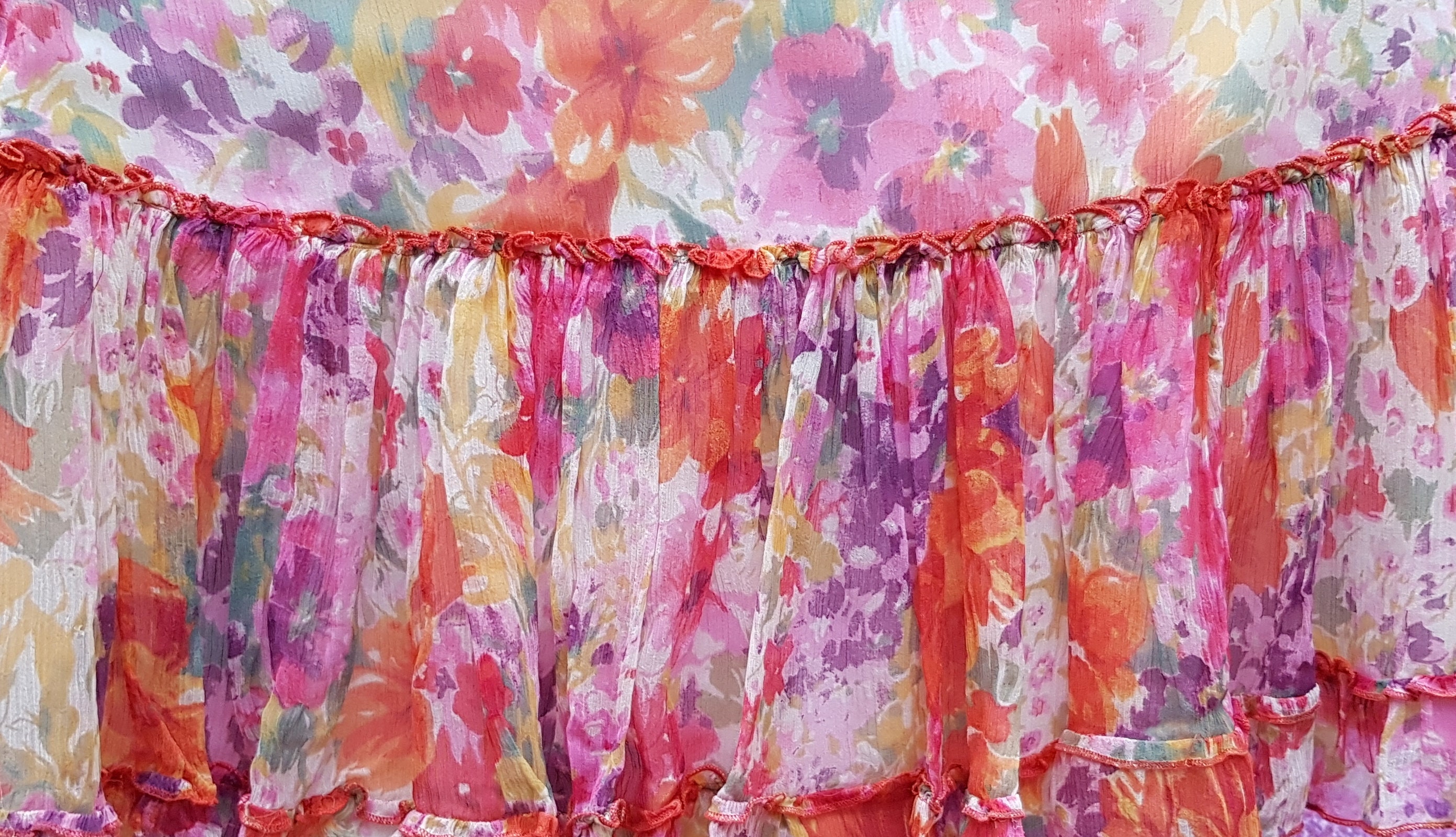 ヴィンテージスカート：かわいいヴィンテージシフォンピンク、レッド