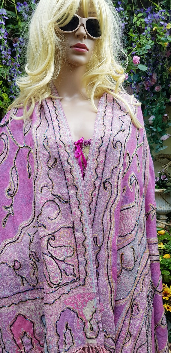 Vintage Shawl: Gorgeous Vintage 1990s Pink, Lilac… - image 8