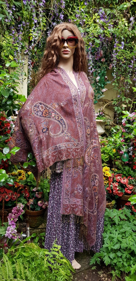 Vintage Shawl: Gorgeous Vintage 1990s Russet Lila… - image 9