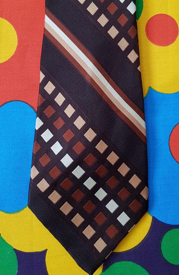 Vintage Men's Tie: Groovy Vintage 1970s Brown, Be… - image 7