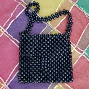 Vintage Bag: Fab Vintage 1970s Black Bead Handbag