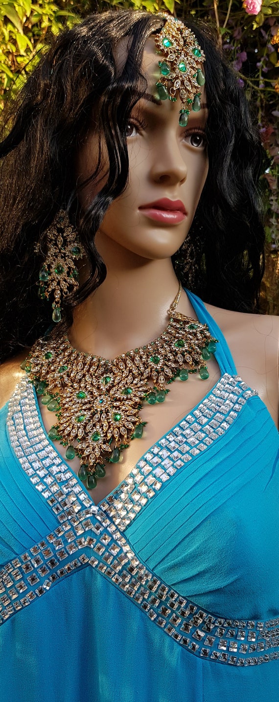 Buy Vintage Necklace Amazing Vintage Green Faux Gems Set Indian