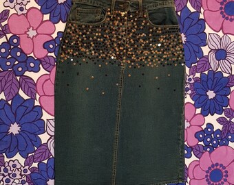 silver sequin denim skirt