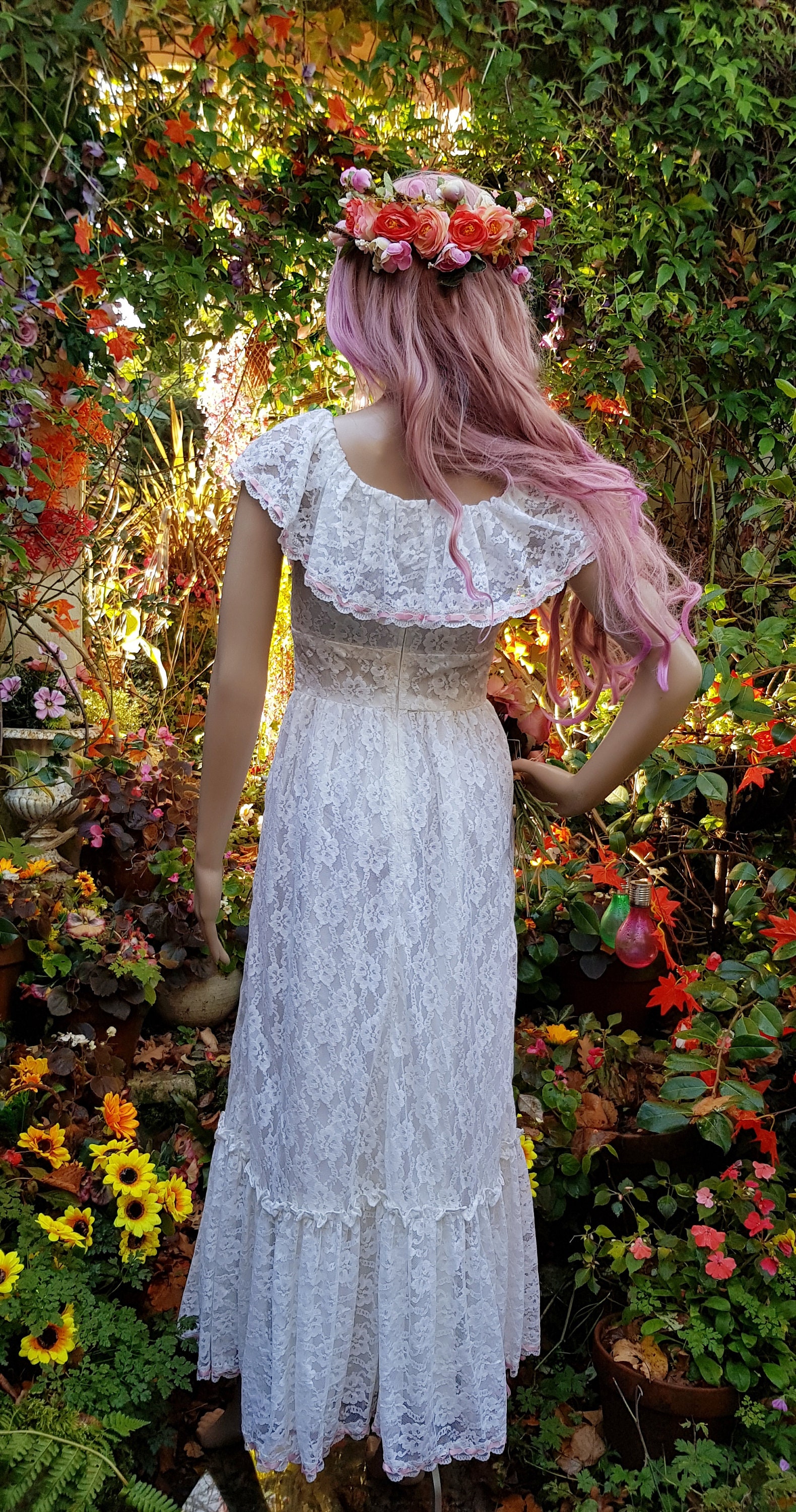 Gorgeous Vintage 1970s Lace off the Shoulder White Maxi Dress - Etsy