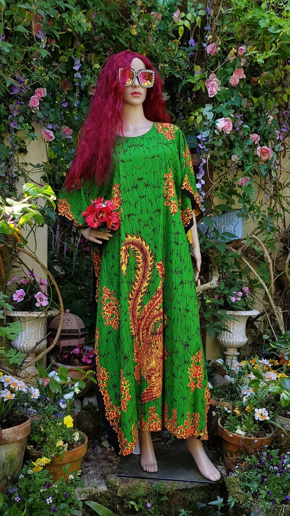Vintage Kaftan: Gorgeous Vintage 1970s Green, Red… - image 2