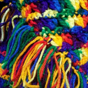 Vintage Shawl: Striking Vintage Handmade Rainbow Crochet Shawl with Tassels
