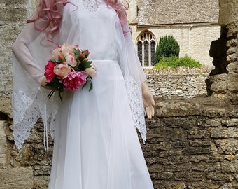 Stunning Vintage 1970s White Floaty Sheer Chiffon Goddess Maxi Dress /  Bohemian Wedding Dress Angel Sleeves - Etsy