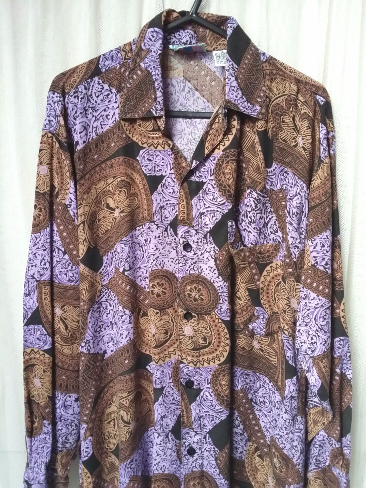 Image of Fab Vintage Purple & Brown Paisley Abstract Print Mens Shirt