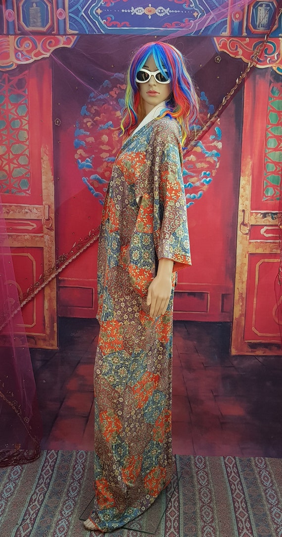 Vintage Kimono: Stunning Vintage 1970s Orange Blu… - image 9