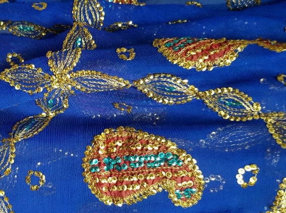 Vintage Shawl: Gorgeous Vintage Blue Silk Chiffon… - image 10