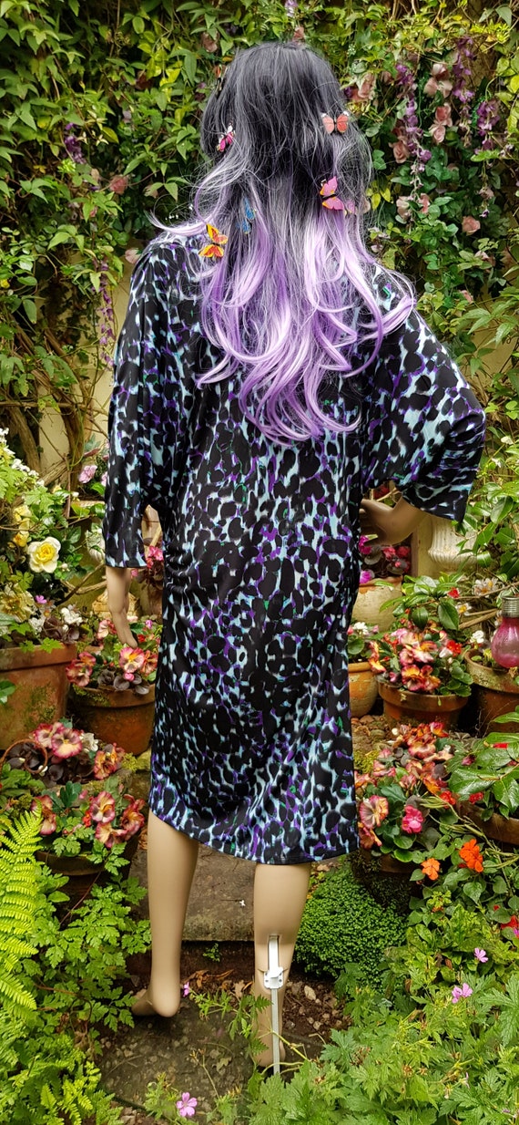 RESERVED LESLEY Striking Vintage 1980s 90s BIBA Black White Purple Green Animal Print Cowl Necked Stretchy Dress With Bat Wing Sleeves Etsy