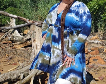 Earthy Blues Hand Dyed Wrap Cardigan